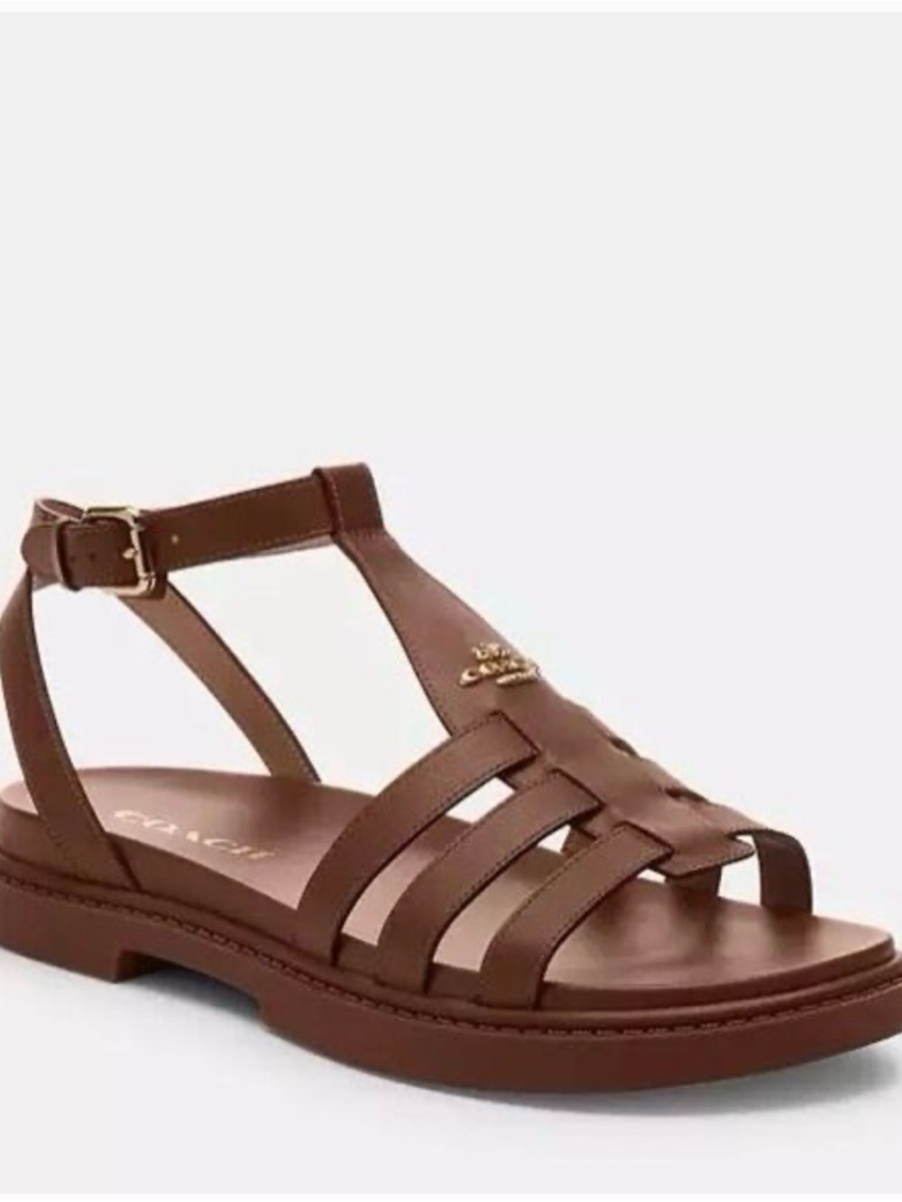 Coach Franny Dark Saddle Leather Fisherman Sandals, Size 10 - Picture 2 of 11